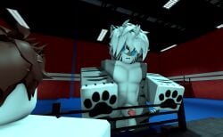 anthro balls changed changed_(video_game) cock colin_(changed) furry human looking_at_another male ravenuwu roblox self_upload shark size_difference stare tiger_shark tiger_shark_(changed)