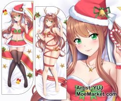 blue_skirt breasts dakimakura dakimakura_design ddlc doki_doki_literature_club green_eyes looking_at_viewer monika_(doki_doki_literature_club)