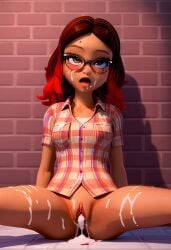 after_rape after_sex ai_generated alya_cesaire checkered_shirt clothed clothed_sex clothing cum empty_eyes glasses miraculous_ladybug mole multicolored_hair open_mouth rape sex sitting