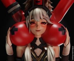 2girls 3d big_breasts black_background blenderanon_ blush blush breasts clothed_female demon demon_girl desdemona_(fortnite) fortnite fortnite:_battle_royale head_between_breasts holding_breast lexa_(fortnite) light-skinned_female light_skin long_hair looking_at_viewer red_eyes red_skin tagme taped_nipples white_hair