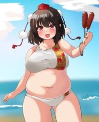 bbw beach belly_overhang big_belly big_female blush blush chubby chubby_female embarrassed fat fat_ass fat_female fat_fetish fat_girl fat_woman fatty large_female nerizou obese obese_female overweight overweight_female pig plump pork_chop shameimaru_aya swimsuit thick_thighs touhou tubby weight_gain