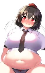 bbw belly_overhang big_belly big_female blush blushing chubby chubby_female embarrassed fat fat_ass fat_female fat_fetish fat_girl fat_woman fatty large_female nerizou obese obese_female overweight overweight_female panties panties_with_bow pig plump pork_chop shameimaru_aya tengu thick_thighs touhou tubby weight_gain