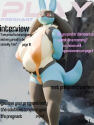 3d_(artwork) absurd_res anthro big_breasts blender_cycles breasts clothing cover digital_media_(artwork) eyewear female female_lucario generation_4_pokemon hand_on_belly haolde hi_res huge_breasts looking_at_viewer lucario magazine_cover nintendo nipple_outline one-piece_swimsuit pokemon pokemon_(species) pregnant pregnant_female sling_bikini solo sunglasses swimwear