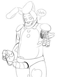 5_fingers animatronic big_ears black_and_white bonnie_(fnaf) bowtie erection faceless_male five_nights_at_freddy's five_nights_at_freddy's_2 lagomorph leporid machine mammal metallic_penis monochrome penis penis_out precum precum_string rabbit robot solo speech_bubble unnecessaryfansmut video_games