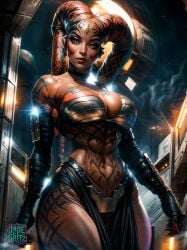 1girls ai_generated alien alien_girl big_breasts breasts cleavage darth_talon jadegretz looking_at_viewer red_skin solo star_wars twi'lek