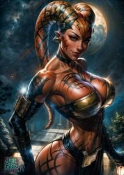 1girls ai_generated alien alien_girl big_breasts breasts cleavage darth_talon jadegretz looking_at_viewer red_skin solo star_wars twi'lek