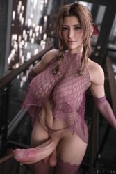 1futa 3d 3d_(artwork) aerith_gainsborough big_balls big_breasts big_penis erect_penis erection final_fantasy_vii final_fantasy_vii_remake futa_only futanari green_eyes lingerie penis zyx3dx