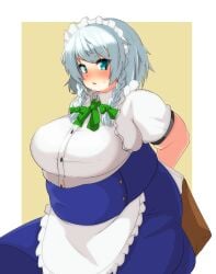 bbw belly_overhang big_belly big_female blush blush chubby chubby_female embarrassed fat fat_ass fat_female fat_fetish fat_girl fat_woman fatty large_female nerizou obese obese_female overweight overweight_female pig plump pork_chop sakuya_izayoi sweatdrop thick_thighs touhou tubby weight_gain