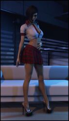 3d 3d_(artwork) female female_focus female_only foab30 hand_on_chest high_heels human kasumi_goto mass_effect school_uniform schoolgirl schoolgirl_uniform seductive seductive_look skirt stiletto_heels very_high_heels