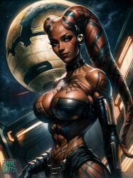 1girls ai_generated alien alien_girl big_breasts breasts cleavage darth_talon jadegretz looking_at_viewer red_skin solo star_wars twi'lek