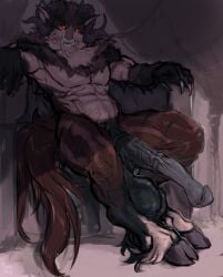 animal_genitalia animal_penis anthro balls big_balls big_penis demon equine_genitalia equine_penis genitals hi_res hooves huge_balls huge_cock laobai looking_at_viewer male medial_ring muscular muscular_anthro muscular_male nude_anthro nude_male penis relaxing solo thick_thighs yellow_eyes