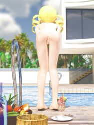 3d anus ass blonde_hair female female_only from_behind koyomisa mahou_shoujo_madoka_magica outside pool pussy solo tomoe_mami uncensored