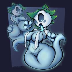 ass belly_button big_ass big_breasts blue_body breasts female female_only flimsadow flimshadow floating flora_fauna ghost ghost_girl ghost_pepper_(pvz) hand_on_butt heart-shaped_pupils nipples_covered plant plant_girl plantie plants_vs_zombies plants_vs_zombies_2:_it's_about_time pussy pvz revealing_clothes teasing tongue