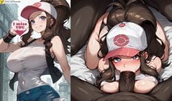 1girls 2boys ai_generated big_breasts blonde_hair blue_eyes dark-skinned_male double_penetration female gangbang group_sex heavenrb hilda_(pokemon) huge_breasts long_hair male multiple_boys penis pokemon