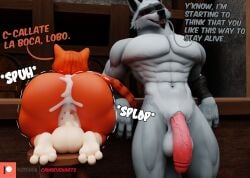 3d_(artwork) abs after_anal after_sex against_surface anthro arm_wrapping arm_wraps ass balls bar bent_legs bent_over big_butt big_dom_small_sub big_penis bodily_fluids bubble_butt camseven canid canine canis cheek_tuft counter cum cum_drip cum_in_ass cum_inside cum_on_balls cum_on_butt death_(puss_in_boots) death_(valorlynz) defeated dialogue digital_media_(artwork) domestic_cat dominant dreamworks dripping duo english_text facial_markings facial_tuft felid feline felis fur furniture fuzzy genital_fluids genitals grey_body grey_fur head_markings hi_res humanoid_genitalia humanoid_penis leaning leaning_backward long_penis looking_at_another looking_at_partner male male/male mammal markings mask_(marking) muscular muscular_anthro muscular_male navel nude open_mouth orange_body orange_fur pecs penis puss puss_in_boots_(dreamworks) puss_in_boots_(film) puss_in_boots_the_last_wish rear_view red_eyes saggy_balls shaking shaking_butt shrek_(series) size_difference smaller_male smile spanglish spanish_text stool stuttering tavern text thick_thighs translated tuft vein veiny_penis wolf wrapped_arms wraps