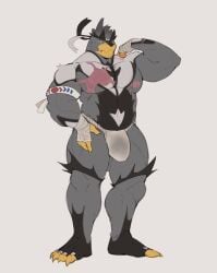 absurd_res anthro bottomwear bulge claws clothing fur furry hi_res loincloth male male_focus male_only muscular muscular_male nintendo nipples no_humans pecs pokemon portrait roseonapot simple_background solo standing toe_claws