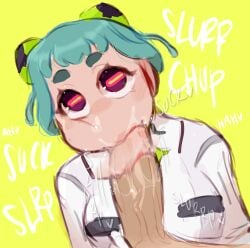 android blowjob deep_throat female frog frog_girl gamagachi green_hair indie_virtual_youtuber looking_at_partner male motion_lines penis robot robot_girl sloppy snot_bubble twitch virtual_youtuber