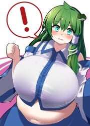 ! bbw belly_overhang big_belly big_female blush chubby chubby_female embarrassed fat fat_ass fat_female fat_fetish fat_girl fat_woman fatty green_hair huge_breasts large_female nerizou obese obese_female overweight overweight_female pig plump pork_chop sanae_kochiya thick_thighs touhou tubby weight_gain