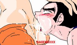 2boys animated badendxxx bara blush boner cum cum_in_mouth cum_inside dragon_ball dragon_ball_z drooling erection fellatio forced forced_yaoi gay hair hand_on_head huge_cock male male_only messy multiple_boys muscle muscles oral penis rape rough_sex saliva son_goku spit testicles vegeta wince yaoi