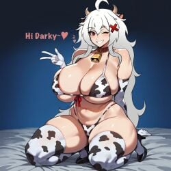 1girls ahoge ai_fingers ai_generated armwear ass_bigger_than_head bed bell bell_collar belly belly_button big_breasts bikini bikini_top breasts breasts_bigger_than_head busty busty_female collar cow_girl cow_horns cow_print cow_print_bikini cowbell curvy darkraimola_girlfriend darkraimola_personal_slut darkraiteam eris_cow erispheria erispheria_cow female female_only goddess hair_ornament heels hourglass_figure huge_breasts legwear light-skinned_female light_skin lingerie lo_que_darkraimola_se_perdio_por_huevon long_hair looking_at_viewer massive_breasts neck_bell one_eye_closed pale-skinned_female pale_skin que_bien_come_darkraimola red_eyes smile smiling smiling_at_viewer squatting thick_lips thick_thighs toned_female twitch very_long_hair virtual_youtuber voluptuous voluptuous_female vtuber white_hair wide_hips youtube youtube_hispanic