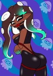 2018 2d 2d_(artwork) ass ass_focus bondage bondage bondage_gear bound busty dark-skinned_female dark_skin female female_focus female_only gag gagged humanoid marina_(splatoon) nintendo rear_view rope rope_bondage splatoon splatoon_(series) splatoon_2 submissive submissive_female