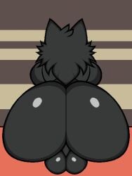 2024 2d_animation 3:4 animated anthro ass ass_shake balls big_butt black_body black_fur bouncing_ass bouncing_balls bouncing_butt butt_focus canid canine canis changed_(video_game) dark_latex digital_media_(artwork) fur furry genitals goo_creature huge_ass huge_butt latex male male_only mammal nude puro_(changed) short_playtime sitting softmochipecs solo twerking wolf