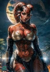 1girls ai_generated alien alien_girl big_breasts breasts cleavage darth_talon jadegretz looking_at_viewer red_skin solo star_wars twi'lek