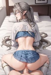 ai_generated big_penis doggy_style elf elf_ears green_eyes hentai penis silver_hair tbate tessia_eralith the_beginning_after_the_end white_hair