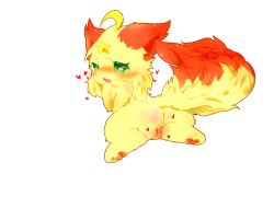 2017 ass blush canid canine deaic female fox fur genitals green_eyes heart_symbol hi_res kemono mammal open_mouth pussy red_body red_ears red_fur red_tail semi-anthro simple_background solo tail two_tone_tail white_background yellow_body yellow_fur