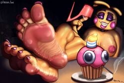 2024 areola breasts cupcake_(fnaf) feet feet_on_table feet_up female_humanoid five_nights_at_freddy's five_nights_at_freddy's_2 foot_fetish foot_focus high_heels humanoid humanoid_feet incense large_areolae large_breasts large_nipples lazier_boi lipstick long_toenails long_toes looking_at_viewer meaty_soles nipples pink_toenails shoes_removed soles toenail_polish toenails toes toy_chica_(fnaf)