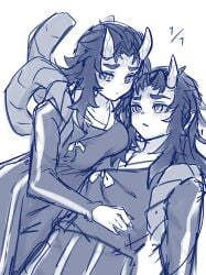 1boy 1girls aizetsu clonecest demon demon_girl demon_horns demon_humanoid demon_slayer dominant dominant_female domination female female_focus female_only flat_colors genderswap_(mtf) hantengu horny horny_female inui_ky japanese japanese_clothes japanese_clothing japanese_female kimetsu_no_yaiba long_bangs long_hair long_hair_female male male/female male_focus muscles muscular muscular_female pointy_ears rule_63 selfcest sharp_teeth submissive submissive_female submissive_male tits_out upper_moon