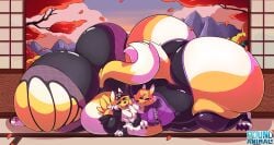 2girls big_ass big_breasts breasts bubble_butt digimon huge_ass huge_breasts multiple_girls renamon roundanimal thick_thighs wide_hips