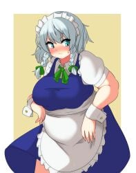 bbw belly_overhang big_belly big_female blush chubby chubby_female embarrassed fat fat_ass fat_female fat_fetish fat_girl fat_woman fatty large_female nerizou obese obese_female overweight overweight_female pig plump pork_chop sakuya_izayoi sweatdrop thick_thighs touhou tubby weight_gain