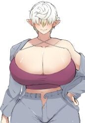 1girls big_breasts breasts busty cleavage curvaceous curvy curvy_body curvy_female curvy_figure fangs female huge_breasts large_breasts original original_character pointy_ears shinhyunxi short_hair voluptuous