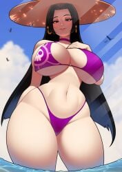 black_hair blue_eyes boa_hancock breasts c1girls female female_only hat hi_res hips huge_breasts light-skinned_female light_skin long_hair nikowhith one_piece solo thick_thighs thighs wide_hips