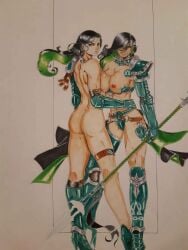 2girls alpha_legion alpharius aurion_(artist) female imperium_of_man multiple_girls muscles muscular_female omegon primarch rule_63 warhammer_(franchise) warhammer_40k