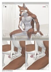 2024 absurd_res anthro athletic athletic_anthro athletic_male balls biped brown_body brown_fur canid canine canis claws closed_eyes digital_media_(artwork) erection finger_claws fur genitals glans hi_res humanoid_genitalia humanoid_penis male male_anthro mammal masturbation multicolored_body multicolored_fur nude_anthro nude_male penile penile_masturbation penis pink_glans pngx_(artist) solo two_tone_body two_tone_fur white_balls white_body white_fur white_penis wolf