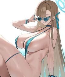 1girls 2d 2d_(artwork) adjusting_eyewear adjusting_glasses adjusting_sunglasses areola_slip asuna_(blue_archive) big_breasts blue-tinted_eyewear blue_archive blue_eyes blue_nails blue_sling_bikini choker cleaning_&_clearing_(blue_archive) covered_nipples day female female_focus female_only hair_over_one_eye high_resolution highres huge_breasts long_hair looking_at_viewer looking_over_eyewear looking_over_glasses looking_over_sunglasses millennium_science_school_student nail_polish one_piece_swimsuit outdoors painted_nails revealing_clothes revealing_swimsuit simple_background slim_girl sling_bikini slingshot_swimsuit smiling smiling_at_viewer solo solo_female solo_focus suggestive suggestive_look summer sunglasses swimsuit teal_nails teal_swimwear thigh_strap tinted_eyewear toma_(toma50) voluptuous voluptuous_female water wet wet_body white_background