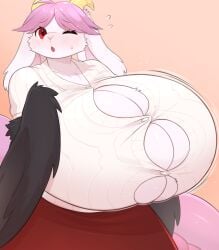 absurd_res anthro big_breasts bovid breasts caprine chimera clothing female goat hi_res huge_breasts mammal shirt solo tight_clothing topwear underchikichan