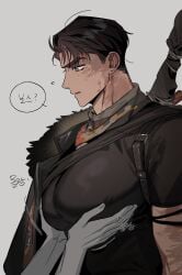 1boy bara bara_tits big_pecs brown_skinned_male burn_scar cover_them_up_slut cumdump daddy_milkers faceless_male fat_tits fondling_pecs fondling_tits gay gay_male gonggye_hs himbo j_(reverse:1999) jacket joe_brown male_only meat_toilet muscular_male pecs pectorals plump_breasts reverse:1999 scarf sex_slave showing_pecs squishy_breasts surprised unaware voluptuous_male whored_out yaoi