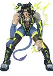 unquietremains victor_(deadlock) deadlock valve male long_hair long_hair_male black_hair black_hair_male looking_at_viewer 1boy 1boys solo solo_male male_only male_focus clothed clothed_male playboy_bunny bunnysuit bunny_suit bunny_ears bulge stiches color colored sketchy flat_colors skimpy skimpy_clothes skimpy_clothing