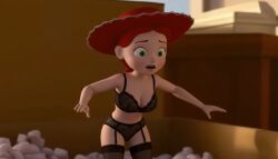 1female 1girls accurate accurate_art_style accurate_body_type accurate_model accurate_proportions breasts cowgirl disney doll female female_focus female_only green_eyes jessie_(toy_story) lenceria living_doll living_room living_toy minigirl pixar red_hair solo solo_female tagme toy toy_story toy_story_2