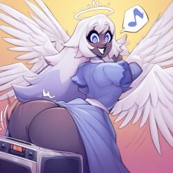 emily_(hazbin_hotel) twerking hypnosis big_ass growth angel ai_generated boombox