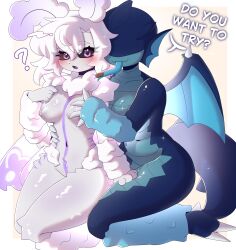 absurd_res anthro arthropod big_breasts big_butt biped blush breasts butt croli_x digital_media_(artwork) dragon duo female female/female fur genitals hair hi_res insect lepidopteran moth mythological_creature mythological_scalie mythology nipples nude open_mouth scalie simple_background tail text vulva wings