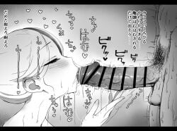 1boy 1girl afterimage bar_censor blue_archive blush censored commentary_request ear_blush erection fellatio from_side greyscale half-closed_eyes halo handjob heart hetero kayoko_(blue_archive) male_pubic_hair monochrome multicolored_hair negiuma nude oral penis pubic_hair saliva saliva_trail short_hair testicles translation_request two-tone_hair veins veiny_penis