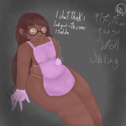 1boy apron_only chubby chubby_femboy cornifer dark-skinned_femboy dark-skinned_male dark_skin femboy glasses_on_face hollow_knight humanized long_hair male male_only pink_apron solo solo_focus solo_male