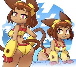 kunesco kit_(gameoverse) gameoverse glitch_productions catgirl furry anthro bikini ass big_ass fat_ass wide_hips thick_thighs looking_at_viewer looking_back looking_over_shoulder smile :3 brown_hair pink_eyes cleavage breasts big_breasts large_breasts backboob sideboob