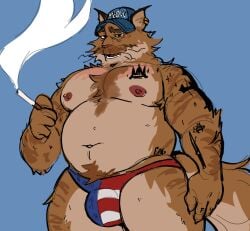 1boy american_flag american_flag_bikini american_flag_bikini_bottom american_flag_legwear american_flag_print dad_bod daddy daryl_(hebiwoogie) dilf fat fat_male furrified furry furry_male furry_only gay hebiwoogie male male_only smoking smoking_cigarette solo thong thong_bikini thong_panties thong_underwear woogieville