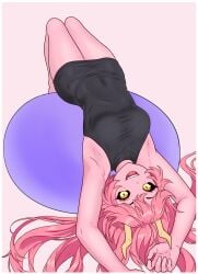 anthro aroused_expression ashido_mina ass_focus big_ass black_bodysuit black_dress black_sclera black_shoes blush bodysuit boku_no_hero_academia bubble_butt clenched_teeth colored_sclera colored_skin exercise_ball fangs female from_behind glossy_skin heart-shaped_pupils horns huge_ass large_ass legs_up long_hair long_tail looking_at_viewer mina_ashido mina_ashido_time-skip my_hero_academia pink_hair pink_skin presenting rappywet shiny_body solo spread_legs sweat thick_thighs upside_down wide_hips yellow_eyes yellow_horns