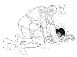 ... 2boys anal aragorn belt black_hair blush boots chinese_text closed_eyes clothes_pull commentary_request cum cum_on_body cum_on_legs elf eliza_fox full_body greyscale hair_slicked_back highres legolas long_hair looking_at_viewer lying male_focus medium_hair monochrome multiple_boys on_ground open_mouth out-of-frame_censoring pants pants_pull pointy_ears sex shirt simple_background smile speech_bubble spoken_ellipsis sweat the_lord_of_the_rings tolkien's_legendarium translation_request white_background yaoi